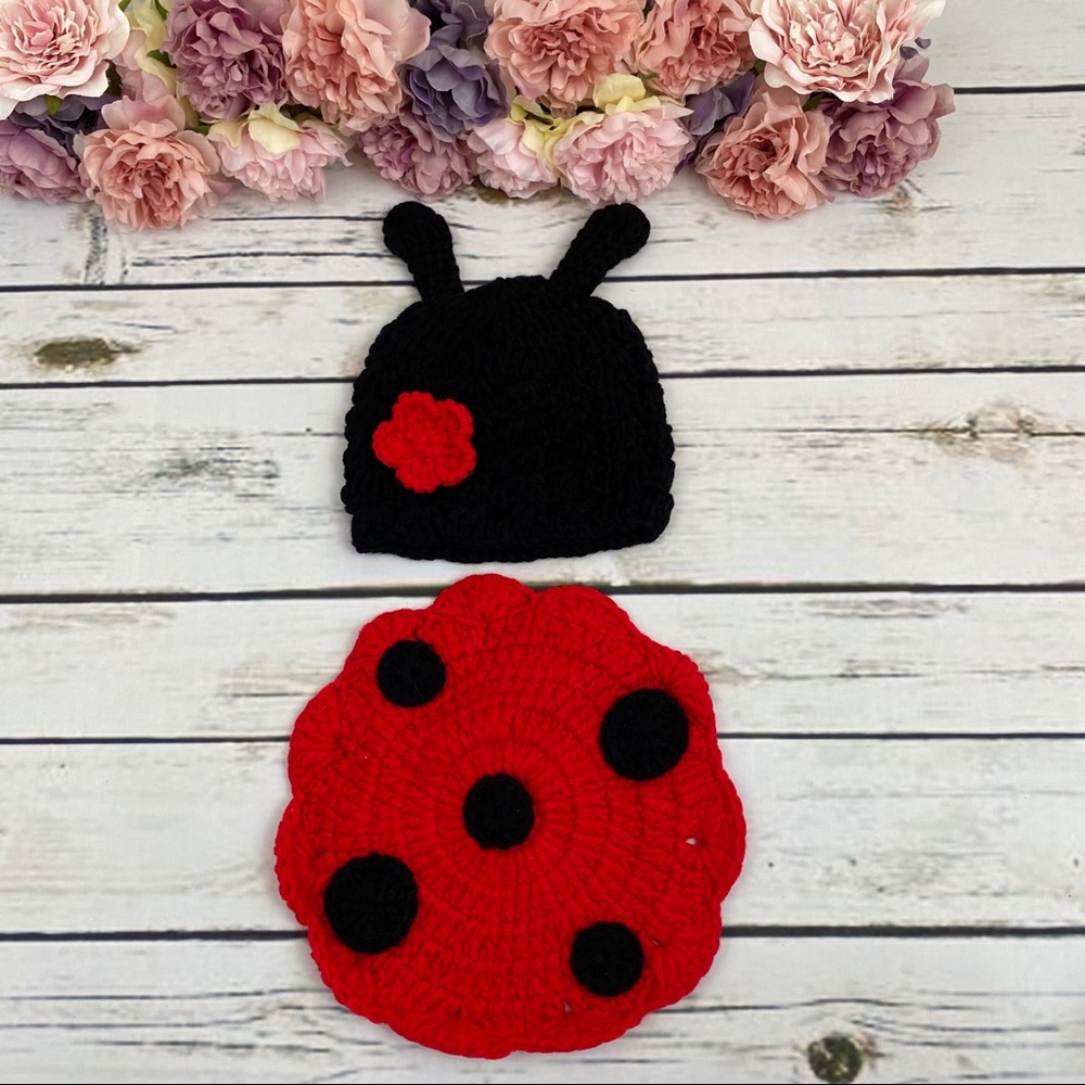 Newborn Baby Crochet Ladybug Outfit Photo Prop - Picture 10 of 16